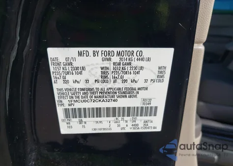 2012 Ford Escape Xls из США, поврежденный, VIN 1FMCU0C72CKA32740